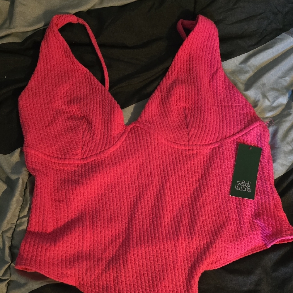 Wild Fable Textured Pink Bra Bodysuit